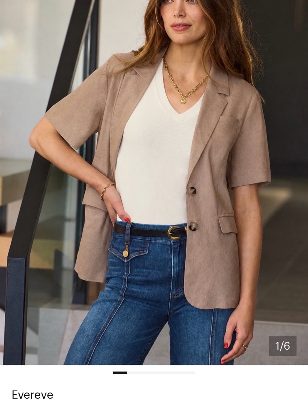 Evereve Short Sleeve Blazer in Taupe